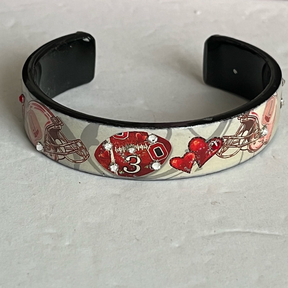 Debbie Brooks Ohio Football #4 Cuff Bracelet Acrylic Rhinestones Signed NWT